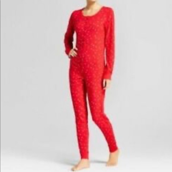 🆕Xhilaration Red w/Metallic Polka Dots UnionSuit - Picture 2 of 7